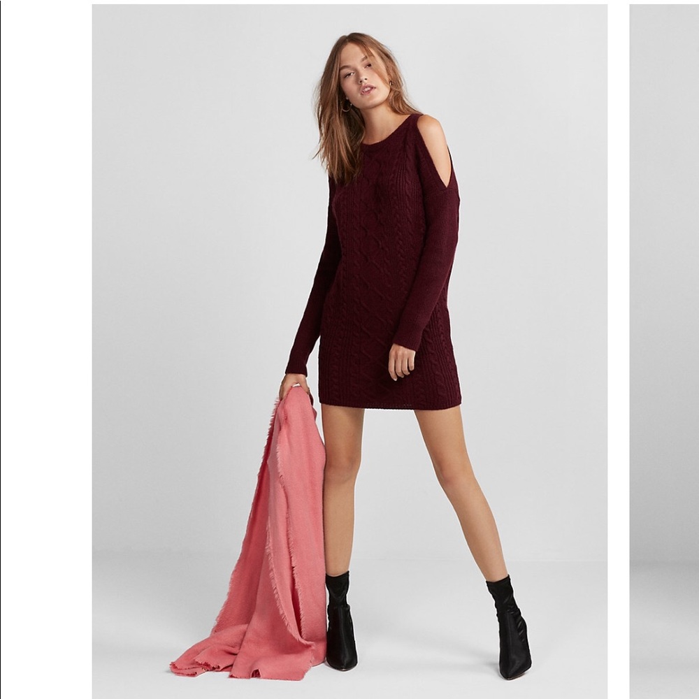 Cold Shoulder Maroon Sweater Dress